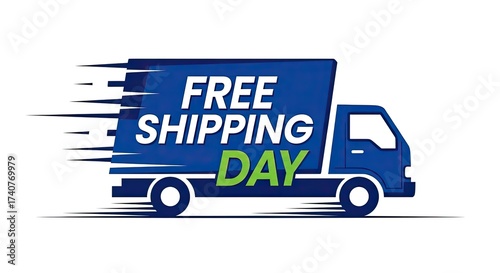 Blue truck with free shipping day text in motion