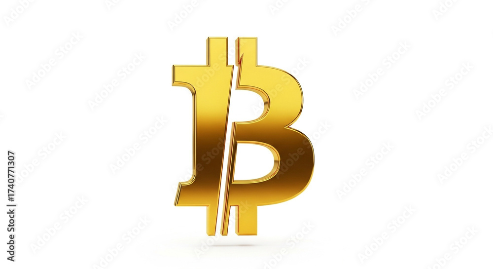 Fototapeta premium Golden bitcoin symbol isolated on white background, representing digital currency and the future of finance in a minimalist design