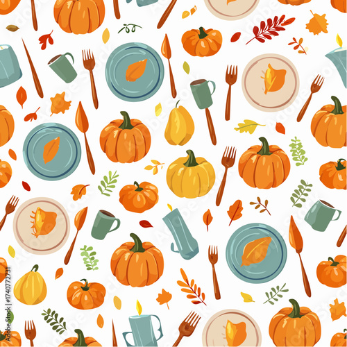 Cozy Autumn Candle Pumpkin Dinnerware Vector Background