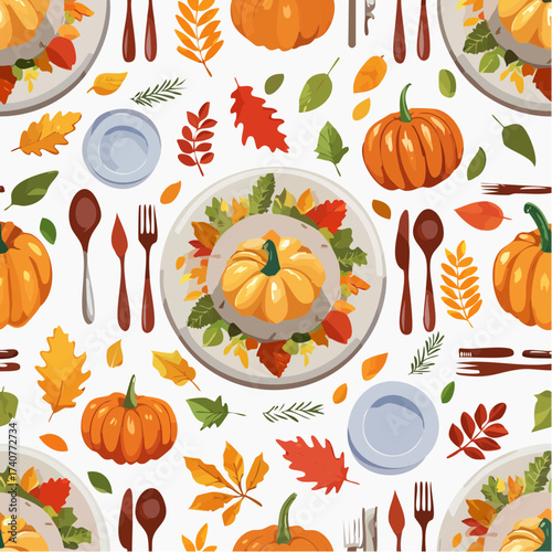 Seasonal Thanksgiving Dinner Table Pattern Vector Illustration