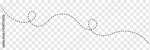 Hand drawn curve dotted line. Curly dotted line. Long dashed hand drawn squiggle. Dotted spiral curve line. Vector illustrator