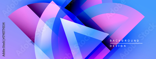 Abstract vibrant design features overlapping translucent shapes. Gradient colors blend, creating dynamic visual effect. Modern, stylish background.