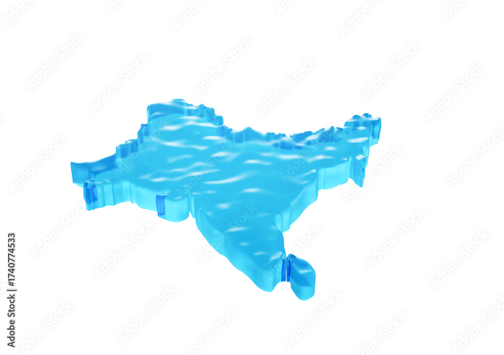 Obraz premium Water Ice Map Of Subcontinent Global Warming Melting Glacier In Deep Ocean Blue Water 3d Illustration