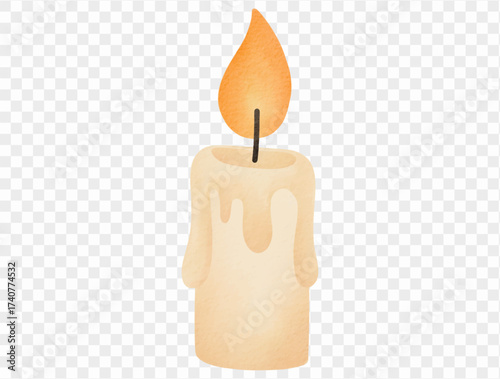 Watercolor burning candle spooky Halloween decoration isolated Vector.
