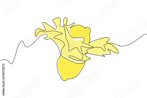 Continuous one line drawing lemon cut in half and splash juice comes out from the bottom. Made into infused water. Maintaining body health. Juice Splash. Single line draw design vector illustration