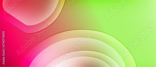 Abstract colorful layers create vibrant gradient. Smooth shapes blend pink, yellow, green hues. Modern design evokes energy, optimism.