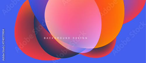 Abstract colorful overlapping circles. Vibrant gradients create modern background design. Blue backdrop enhances visual impact.