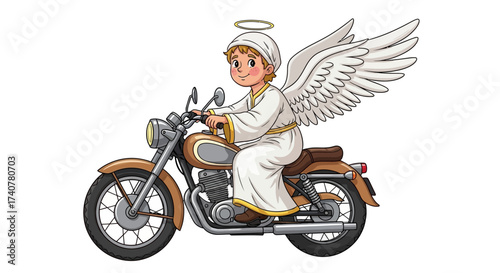 Angel on a motorcycle delivers heavenly speed and divine protection with celestial grace