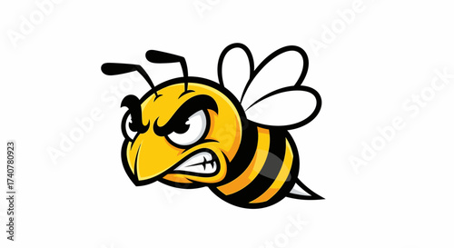 Aggressive cartoon bee mascot character with determined expression and fierce look