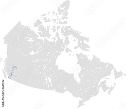 Fraser river system – rivers vector map of Canada highlighting main stem and primary tributaries (LCC Projection, scaled by river size, PPT-compatible, multi-layered & fully editable)