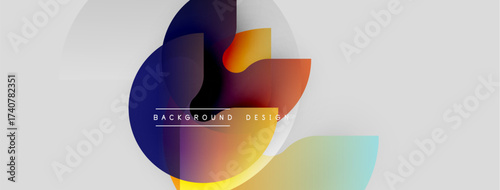 Abstract colorful shapes overlap, creating dynamic visual effect. Gradient hues blend smoothly, forming modern background design.