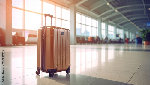 Solo traveler's luggage awaits the journey at the airport terminal