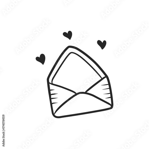 Hand-drawn love letter envelope doodle outline