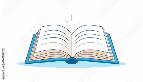 Flat vector illustration of an open book isolated on a white background. A symbol and concept for education, reading, and knowledge