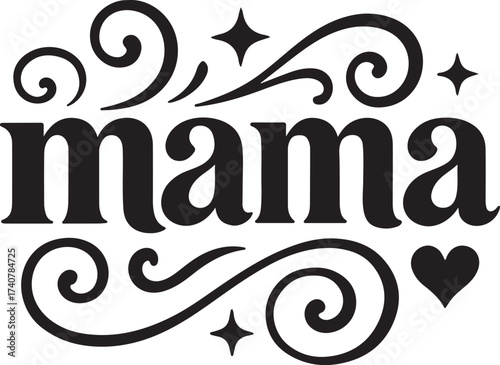 Mama Typography icon, stylish font icons, modern text symbols, decorative hearts stars vector, mama text collection, elegant minimal text icons, isolated typography icon