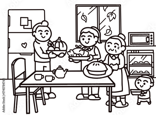 Family preparing food during thanksgiving