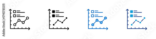 Trend Report Multiple Style Icon Design Vector - Graph with checklist and upward arrow representing trend analysis, growth, and performance tracking