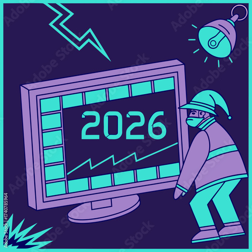 Futuristic 2026 data analysis with a masked figure and glowing light bulb symbolizing innovation and future trends