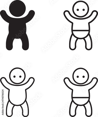 Baby stand up icon set, standing baby icons, infant posture symbols, child growth vector design, stand up icon collection, modern baby stand up icons, isolated baby stand up icon set