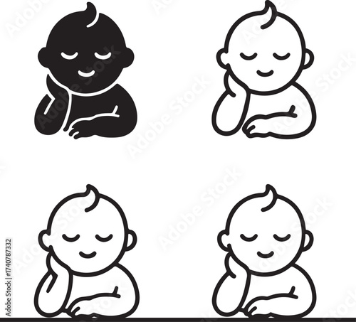 Baby settle down icon set, calming baby icons, infant relaxation symbols, child comfort vector design, settle down icon collection, modern baby settle down icons, isolated baby settle down icon set