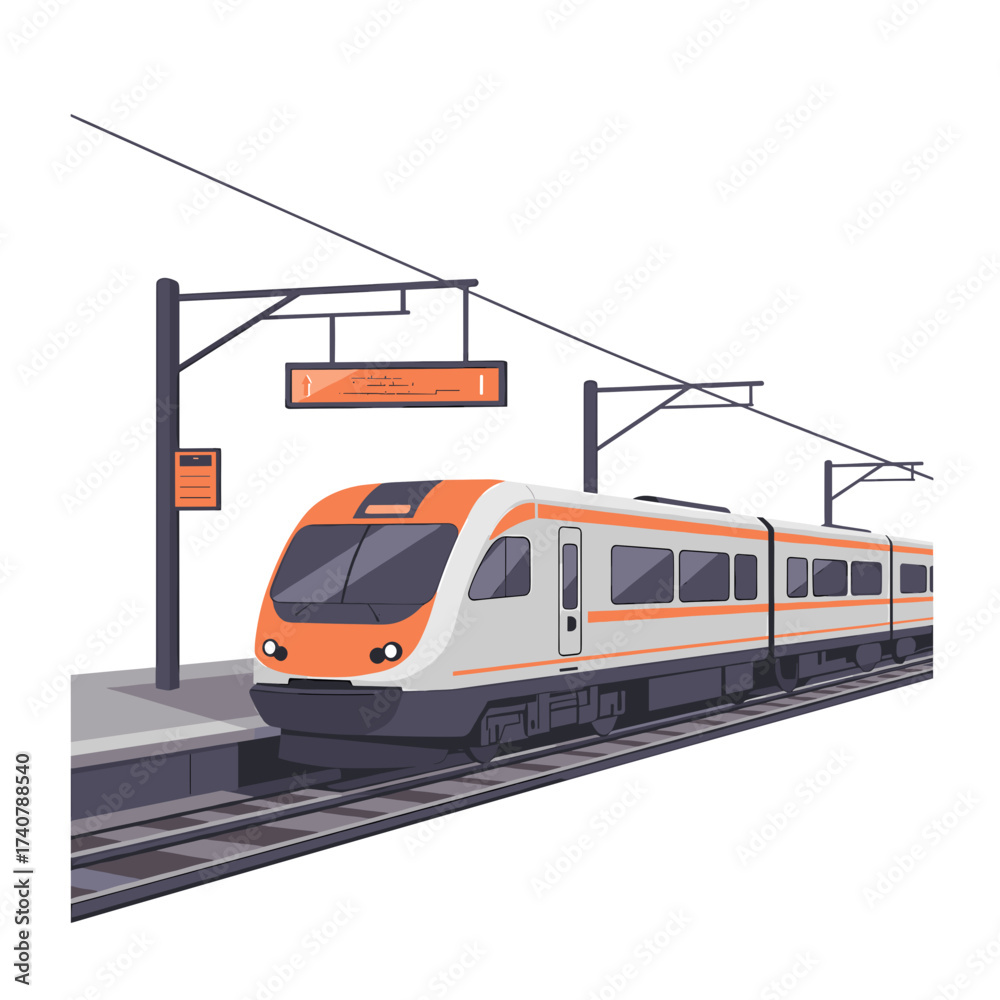 Fototapeta premium Modern train arriving at platform in urban setting 