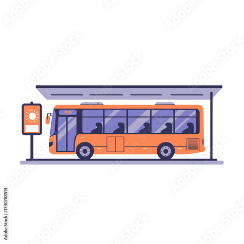 Public bus waiting at bus stop with a modern design  