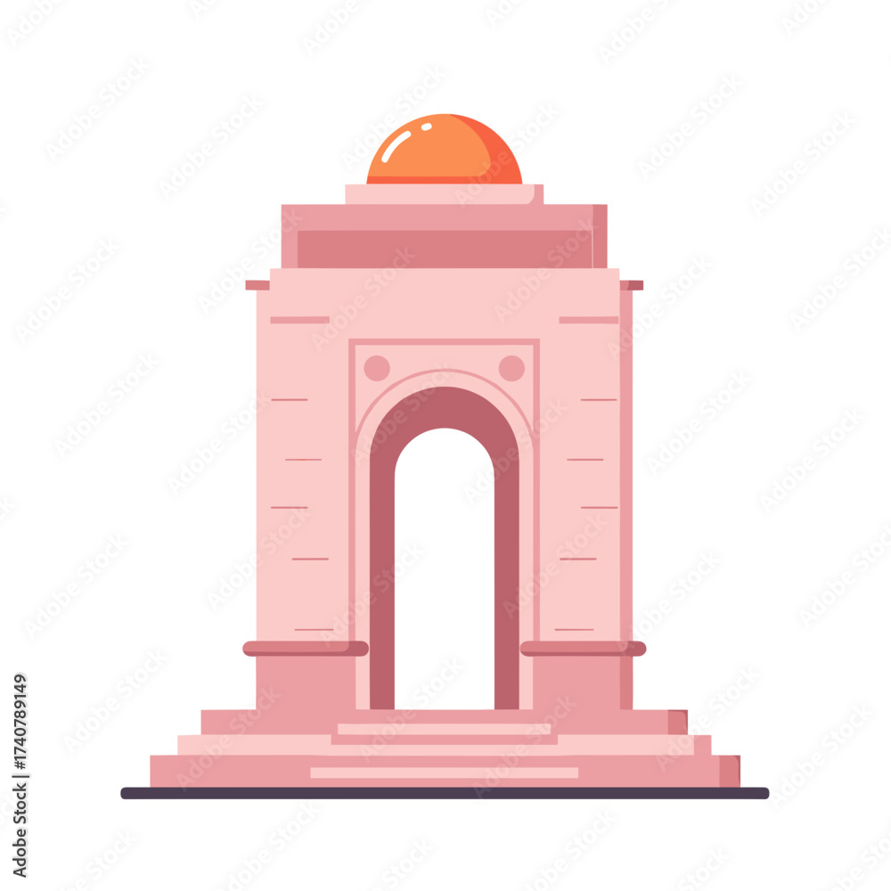 Fototapeta premium Pink monument with an orange dome and arch design in flat style 