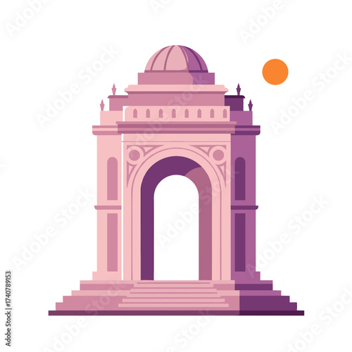 Archway monument illustration with sun in pastel color style  