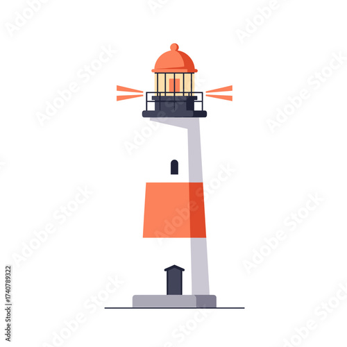 Lighthouse standing tall with light beams in flat design style  