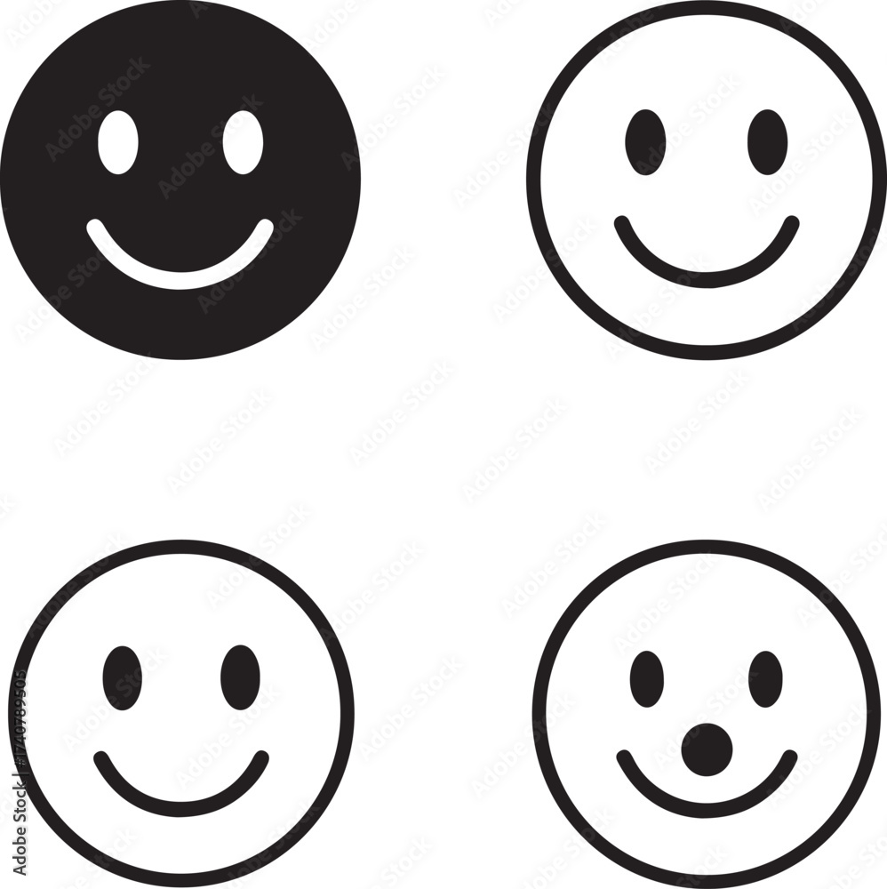 Fototapeta premium Happyness icon set, smiley icons, joy symbols, positive emotion design, minimal happyness vector, modern happyness icons, isolated happyness collection