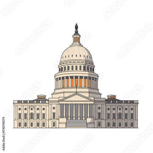 US Capitol building illustration in flat style on white background
