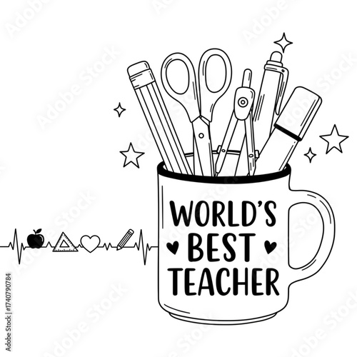 Celebrate your amazing educator with this 'World's Best Teacher' mug filled with essential school supplies, a perfect gift for appreciation day.