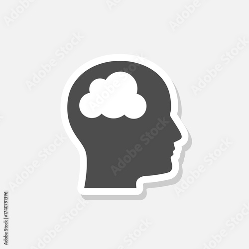 Head icon with cloud sign sticker isolated on gray background