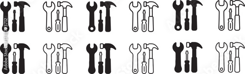 Tool icon set, wrench hammer screwdriver icons, repair tool collection, construction tool icons, tool icon design, tool vector set, isolated tool icons, modern minimal tool icon set