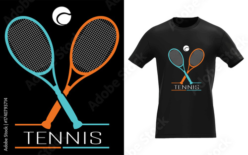 Dynamic tennis scene featuring men women and children with racket and ball