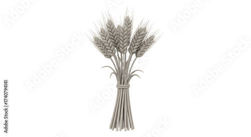Gray Wheat Bouquet Arrangement in Neutral Tones on White Background