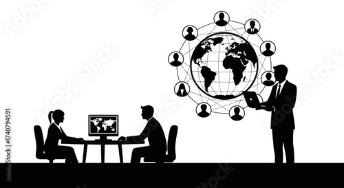 global business people, communication, and international partnerships for success and growth