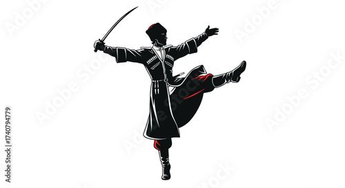 Dynamic silhouette of a Cossack dancer