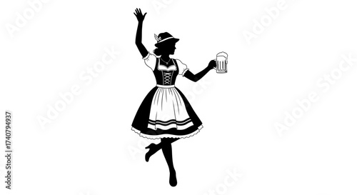 A silhouette of a woman celebrates with beer