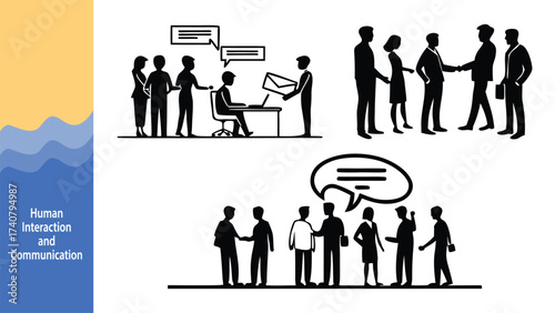 Silhouette Vector Icons of Human Interaction and Communication