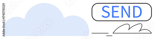 Light blue cloud linked to a send button, implying digital communication, cloud service. Ideal for messaging, email, networking, data sharing, cloud storage, tech simple flat metaphor
