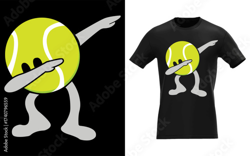 Funny dabbing tennis ball character mascot with sunglasses and sportswear