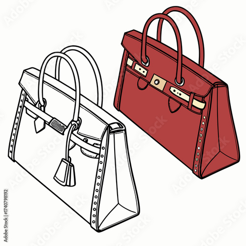 Two handbags one red and one outline illustration