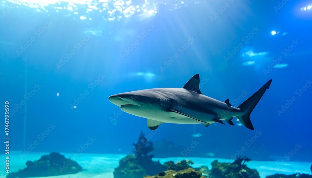 Fototapeta premium Shark in a deep blue aquarium
