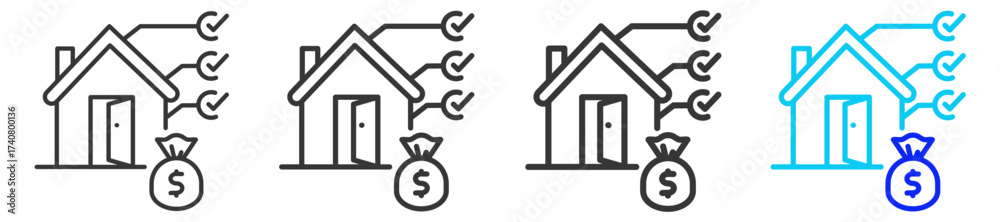 Obraz premium Home Financing icon set collection in creative outline style for business featuring multiple thickness variations suitable for profit finance money management accounting and investment growth