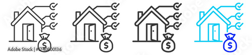 Home Financing icon set collection in creative outline style for business featuring multiple thickness variations suitable for profit finance money management accounting and investment growth