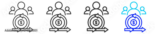 Team Funds icon set collection in creative outline style for business featuring multiple thickness variations suitable for profit finance money management accounting and investment growth