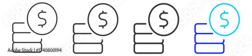 Coin Stack icon set collection in creative outline style for business featuring multiple thickness variations suitable for profit finance money management accounting and investment growth