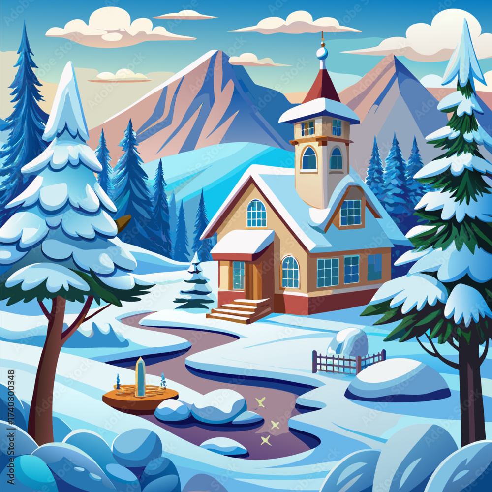 Naklejka premium A vector of winter landscape on fully white background