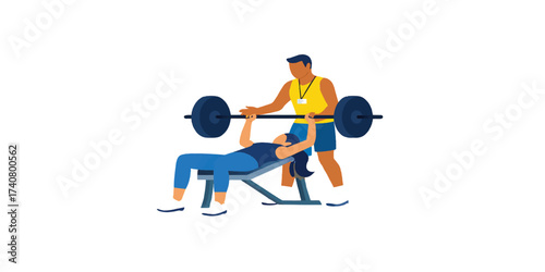 Print  Gym trainer with client flat style illustration